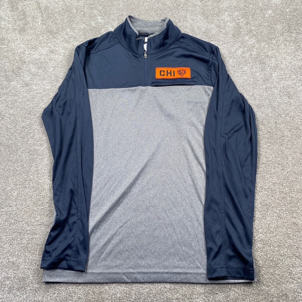 Chicago Bears NFL Team Apparel Pullover Mens Medium Navy Grey Colorblock Zip